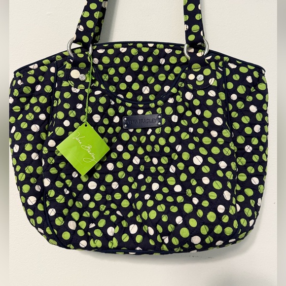 Vera Bradley Navy and Green Polka Dot Tote “Lucky Dots” pattern - Picture 1 of 4
